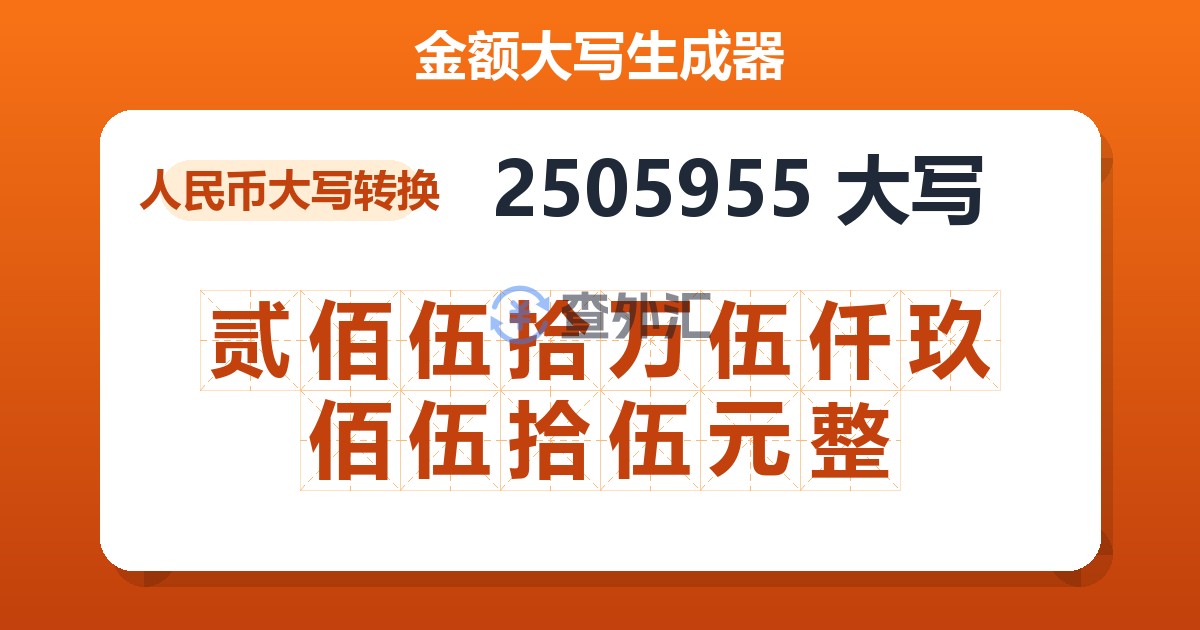 2505955大写 贰佰伍拾万伍仟玖佰伍拾伍元整