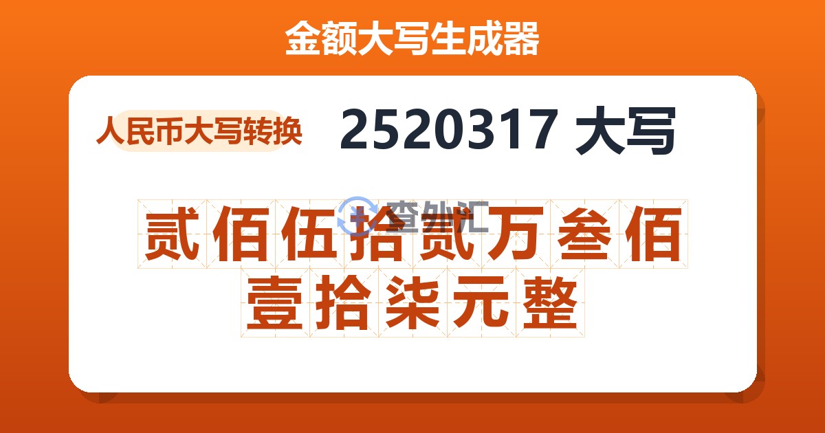 2520317大写 贰佰伍拾贰万叁佰壹拾柒元整