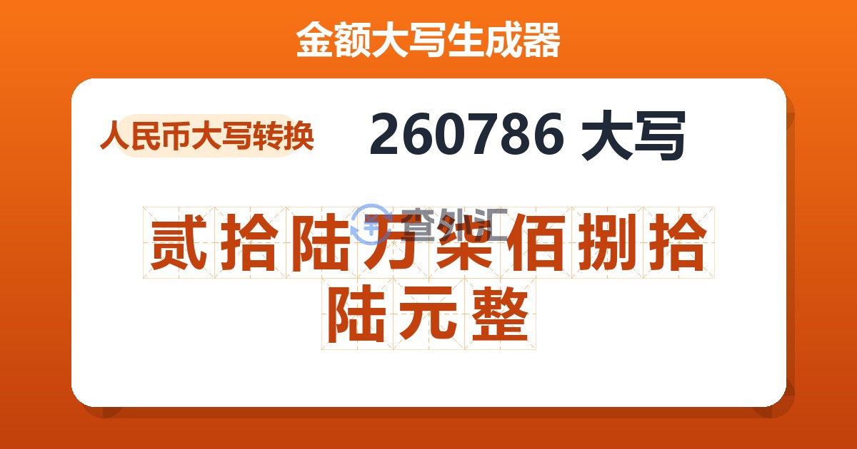 260786大写 贰拾陆万柒佰捌拾陆元整