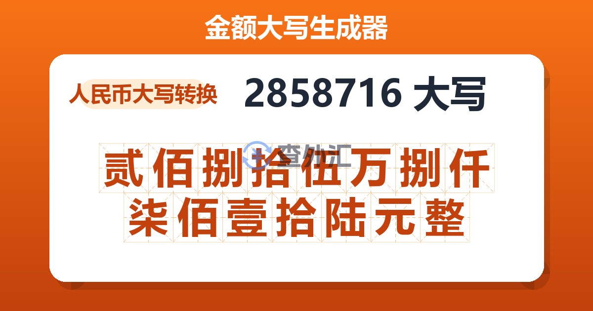 2858716大写 贰佰捌拾伍万捌仟柒佰壹拾陆元整