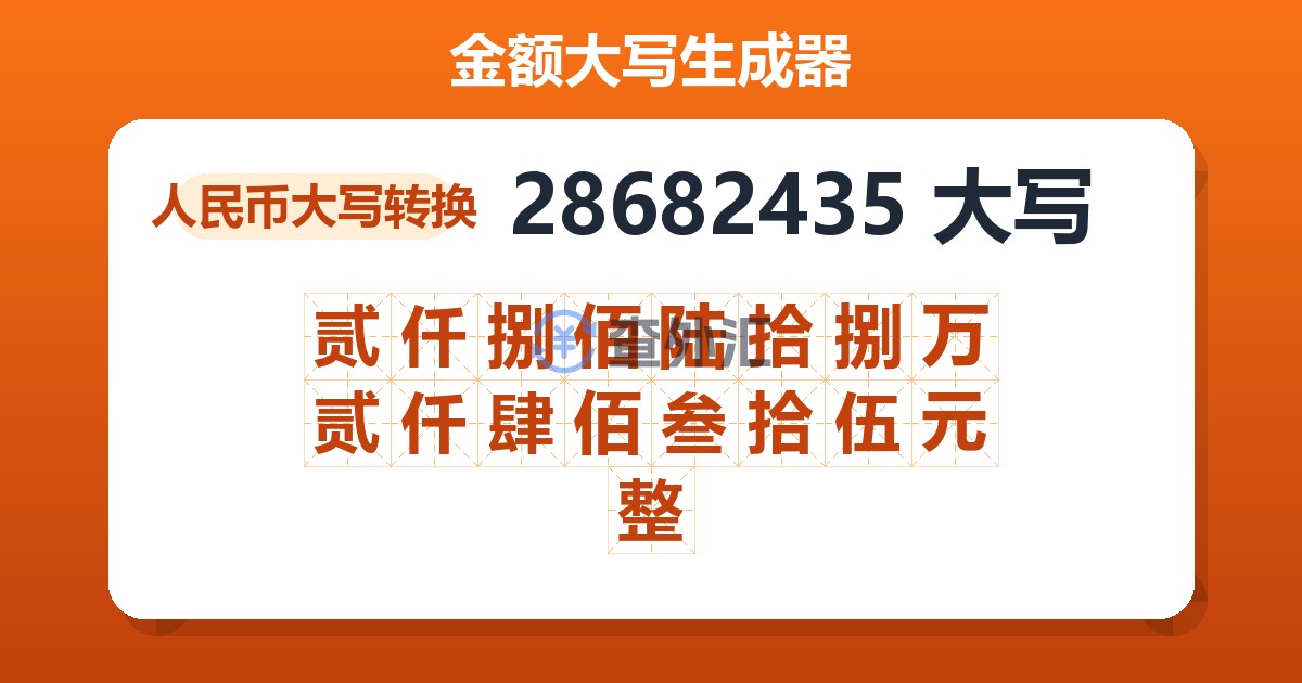 28682435大写 贰仟捌佰陆拾捌万贰仟肆佰叁拾伍元整