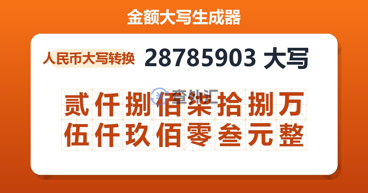 28785903大写 贰仟捌佰柒拾捌万伍仟玖佰零叁元整