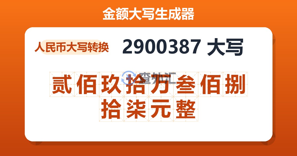 2900387大写 贰佰玖拾万叁佰捌拾柒元整