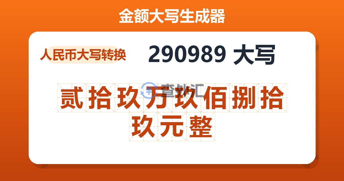 290989大写 贰拾玖万玖佰捌拾玖元整
