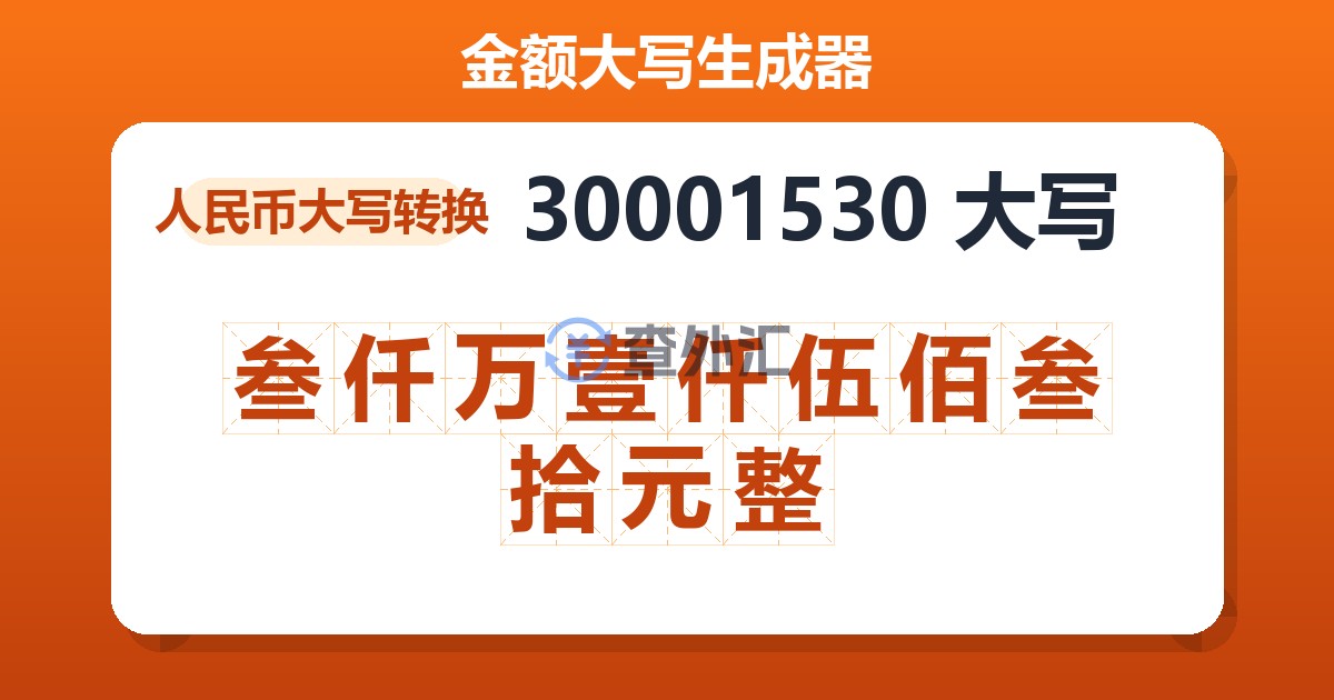 30001530大写 叁仟万壹仟伍佰叁拾元整