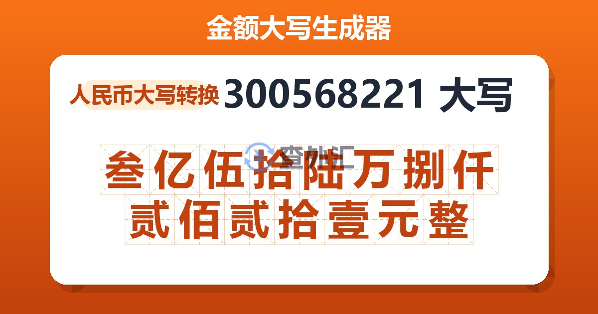 300568221大写 叁亿伍拾陆万捌仟贰佰贰拾壹元整
