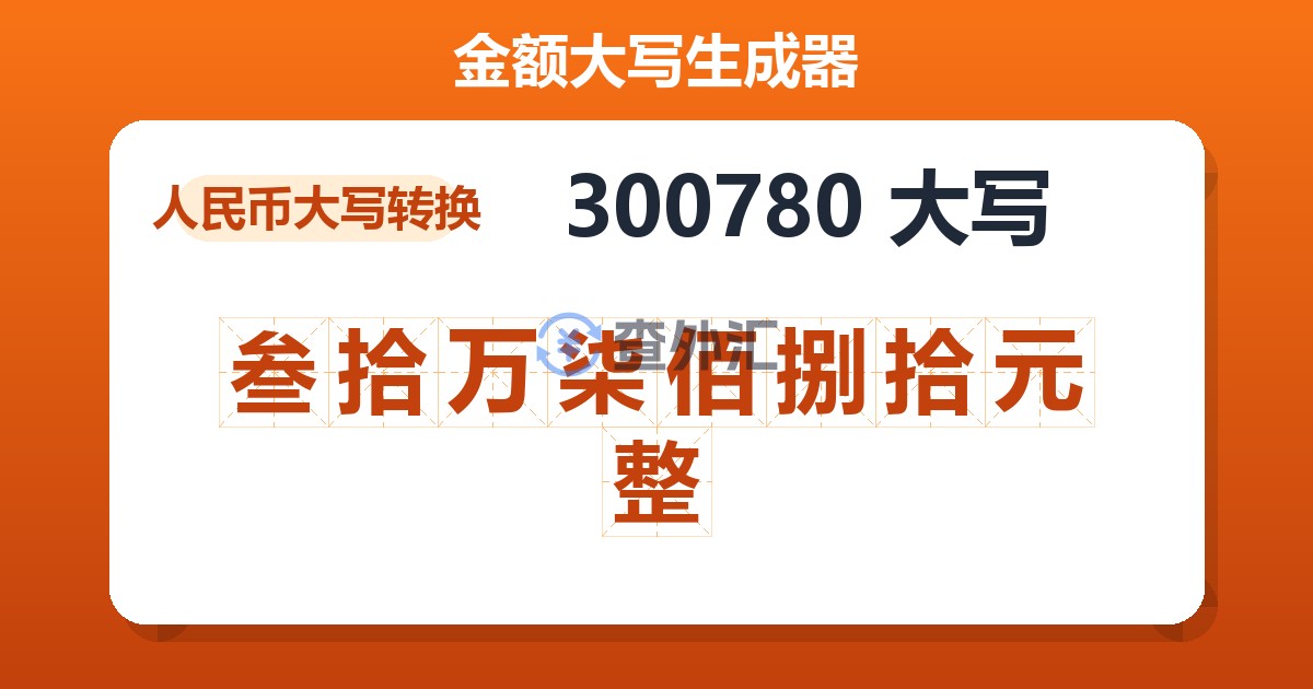 300780大写 叁拾万柒佰捌拾元整