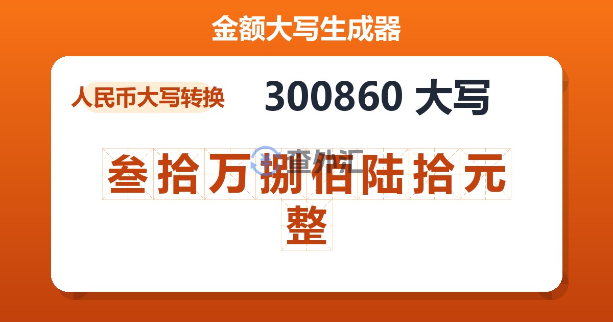 300860大写 叁拾万捌佰陆拾元整