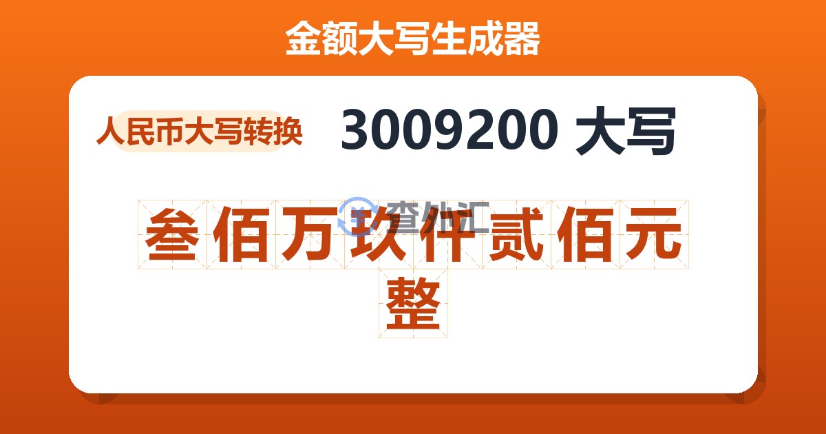 3009200大写 叁佰万玖仟贰佰元整