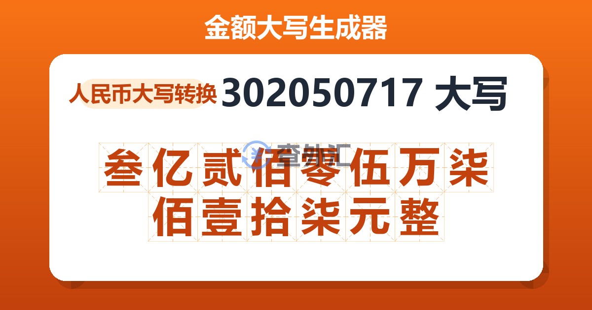 302050717大写 叁亿贰佰零伍万柒佰壹拾柒元整