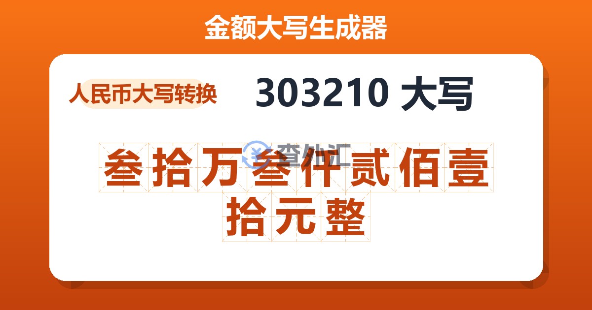 303210大写 叁拾万叁仟贰佰壹拾元整