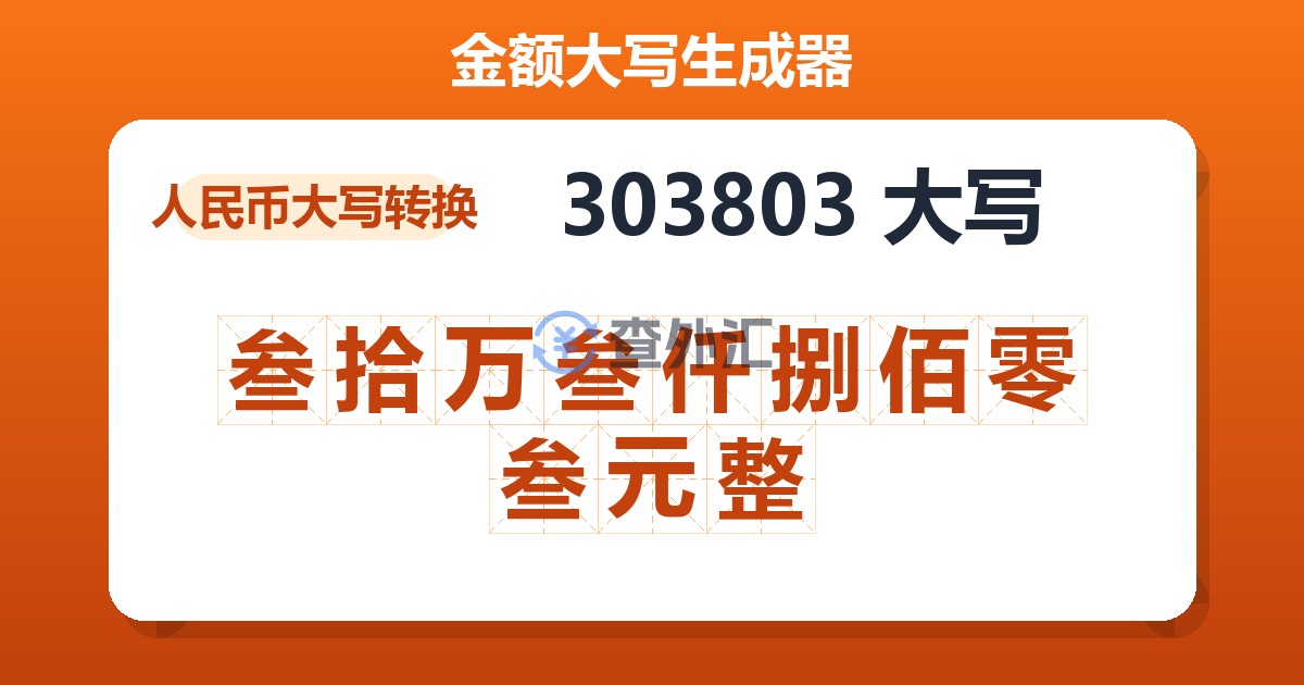 303803大写 叁拾万叁仟捌佰零叁元整