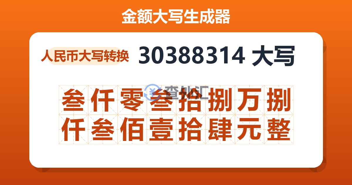 30388314大写 叁仟零叁拾捌万捌仟叁佰壹拾肆元整