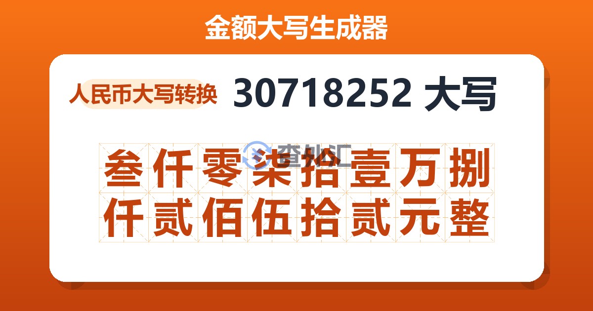 30718252大写 叁仟零柒拾壹万捌仟贰佰伍拾贰元整