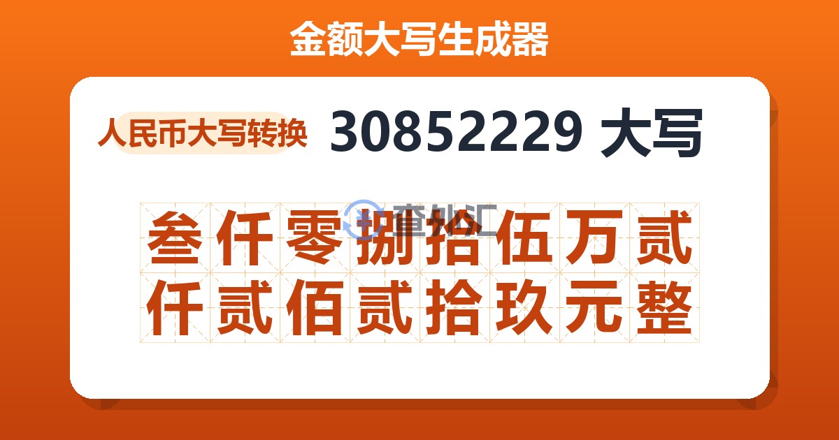 30852229大写 叁仟零捌拾伍万贰仟贰佰贰拾玖元整