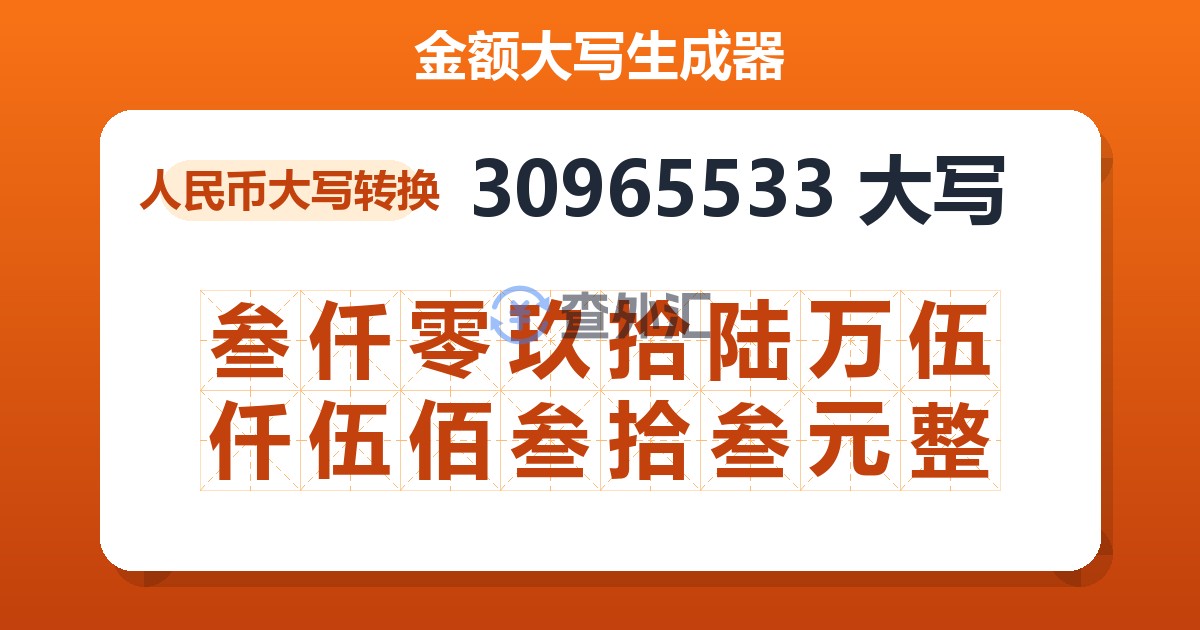 30965533大写 叁仟零玖拾陆万伍仟伍佰叁拾叁元整