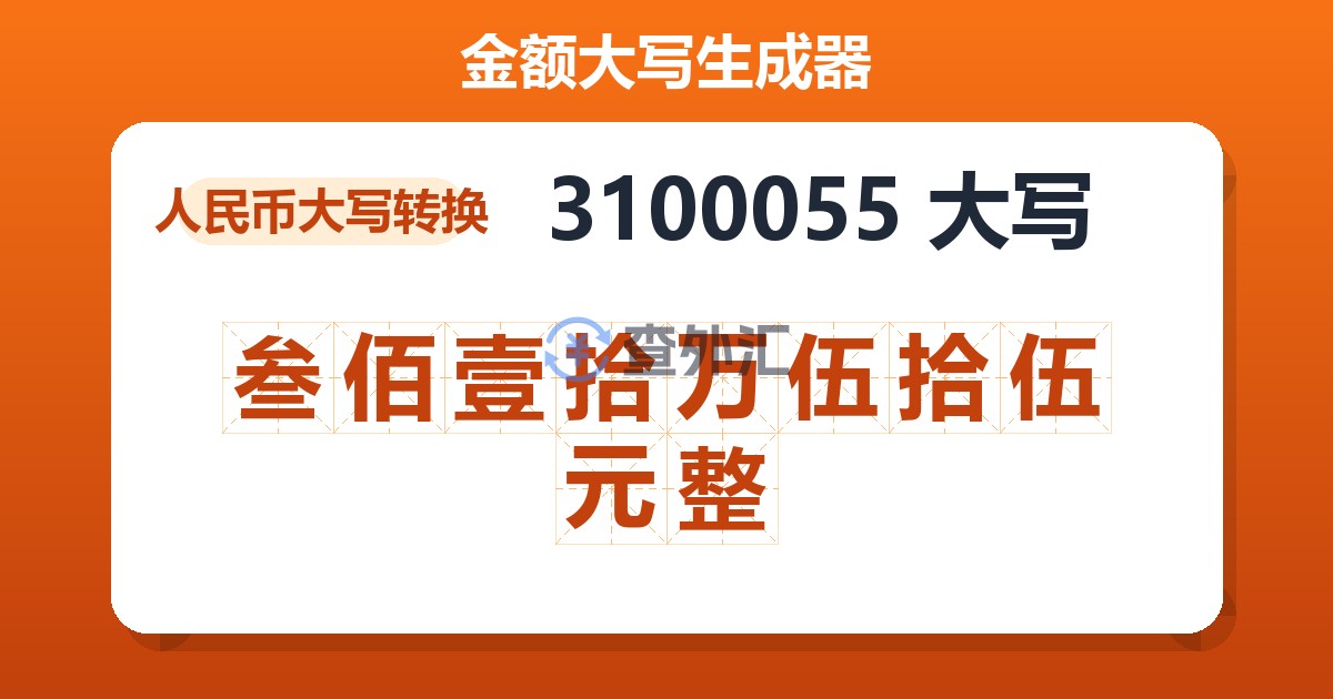 3100055大写 叁佰壹拾万伍拾伍元整