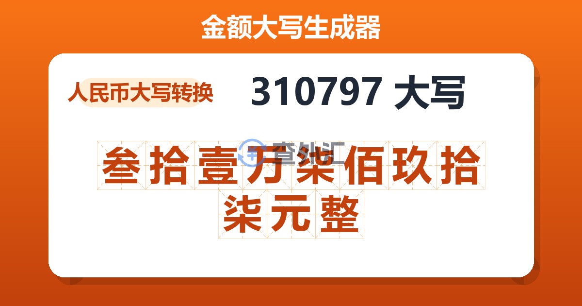 310797大写 叁拾壹万柒佰玖拾柒元整