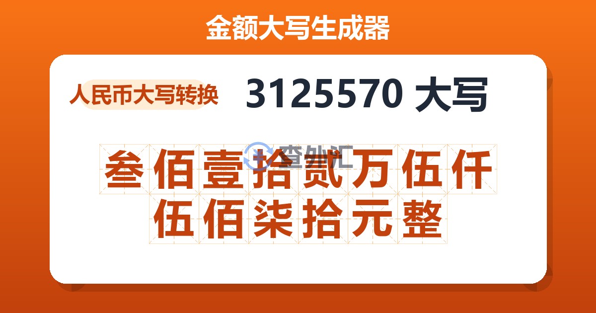 3125570大写 叁佰壹拾贰万伍仟伍佰柒拾元整