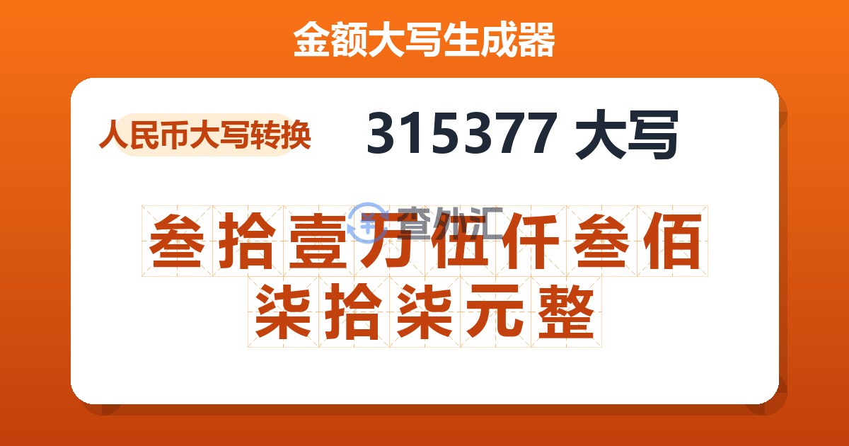 315377大写 叁拾壹万伍仟叁佰柒拾柒元整