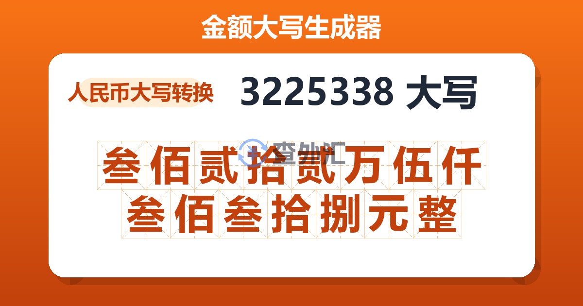 3225338大写 叁佰贰拾贰万伍仟叁佰叁拾捌元整