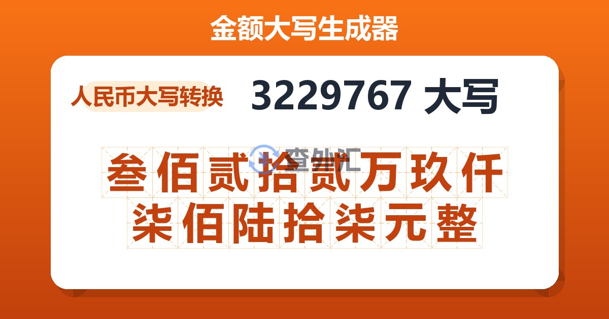 3229767大写 叁佰贰拾贰万玖仟柒佰陆拾柒元整