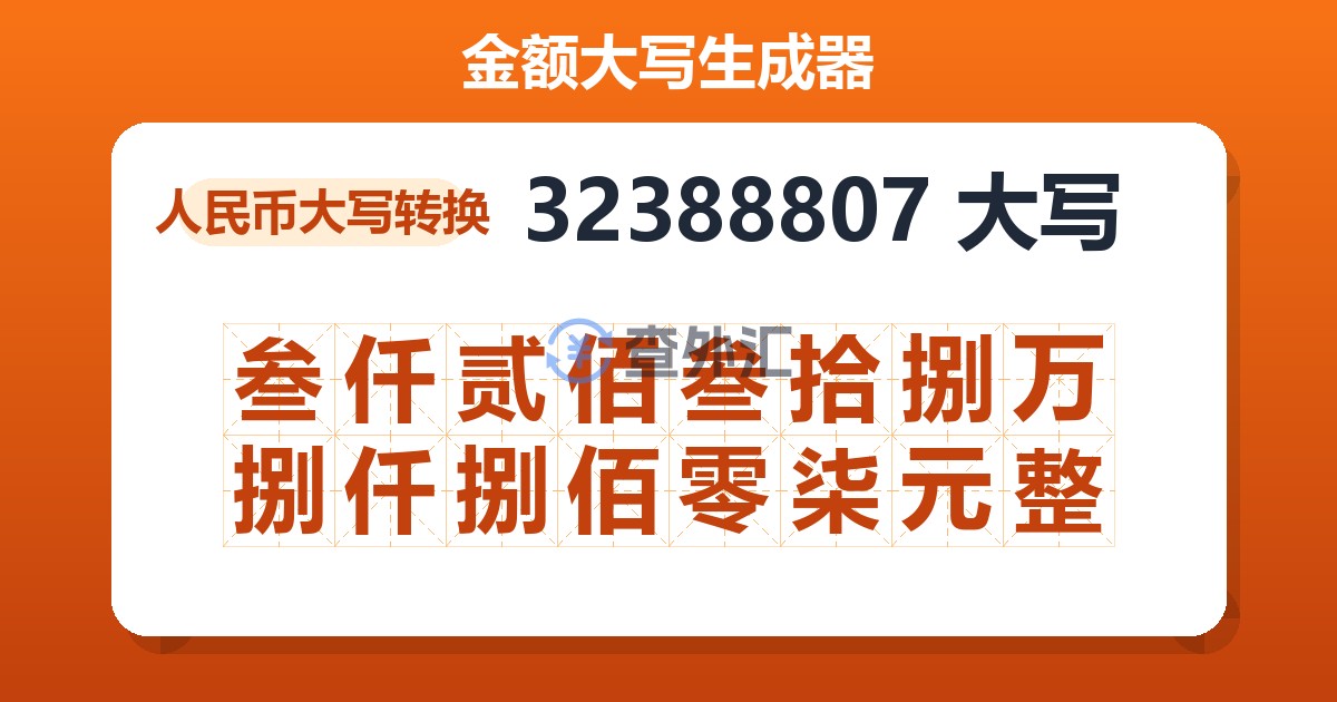 32388807大写 叁仟贰佰叁拾捌万捌仟捌佰零柒元整