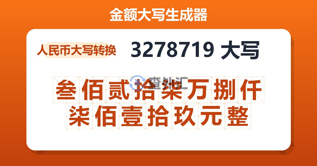 3278719大写 叁佰贰拾柒万捌仟柒佰壹拾玖元整