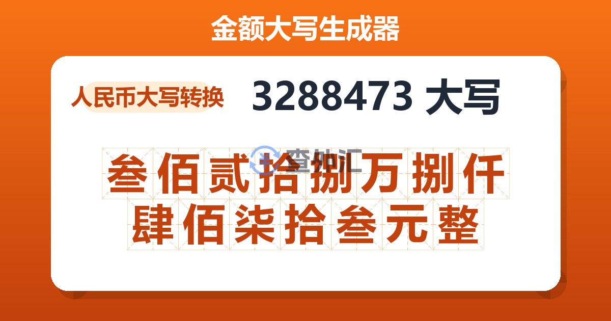 3288473大写 叁佰贰拾捌万捌仟肆佰柒拾叁元整