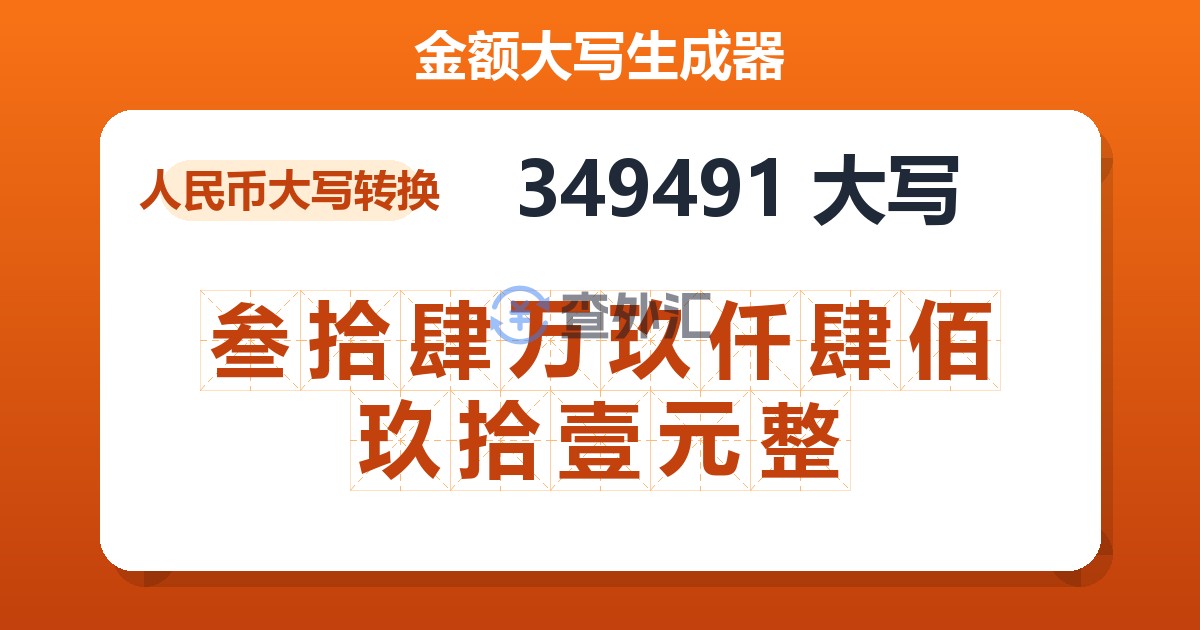 349491大写 叁拾肆万玖仟肆佰玖拾壹元整