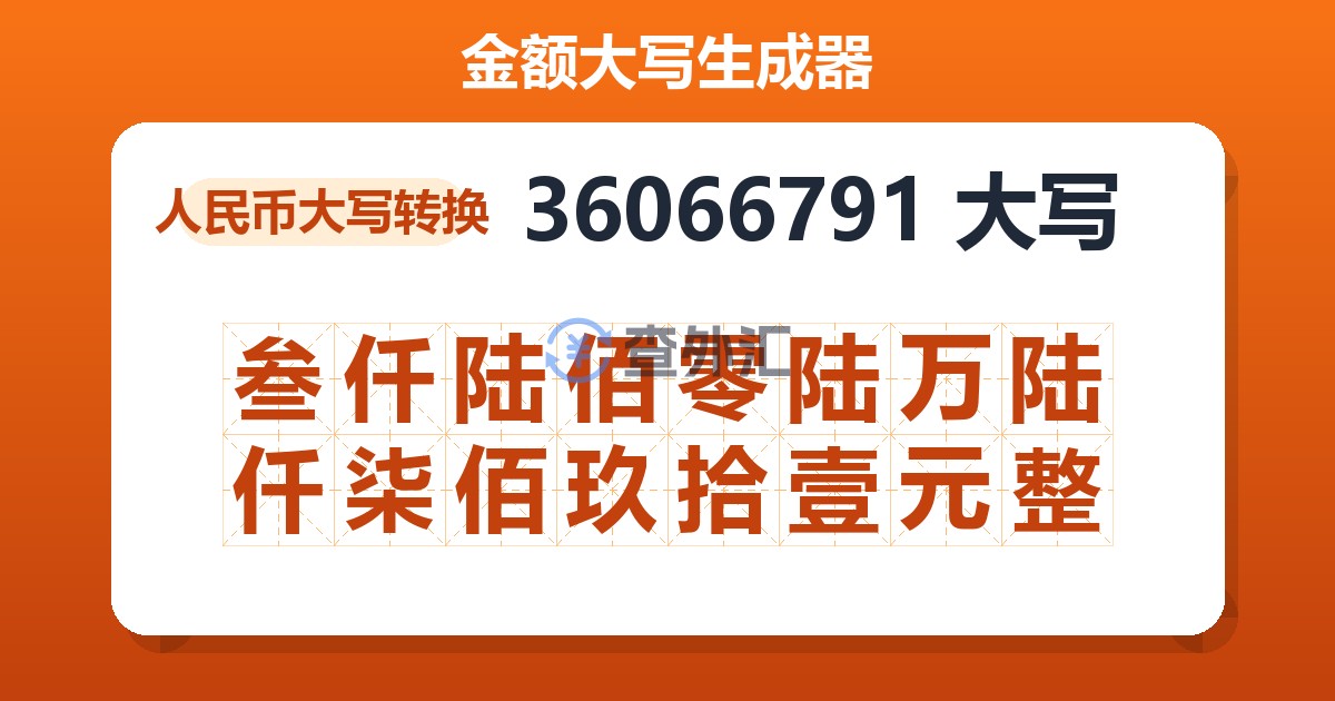 36066791大写 叁仟陆佰零陆万陆仟柒佰玖拾壹元整