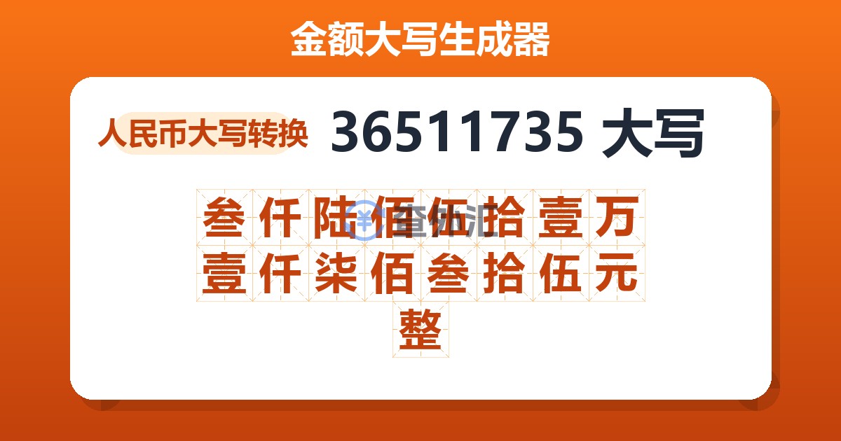 36511735大写 叁仟陆佰伍拾壹万壹仟柒佰叁拾伍元整