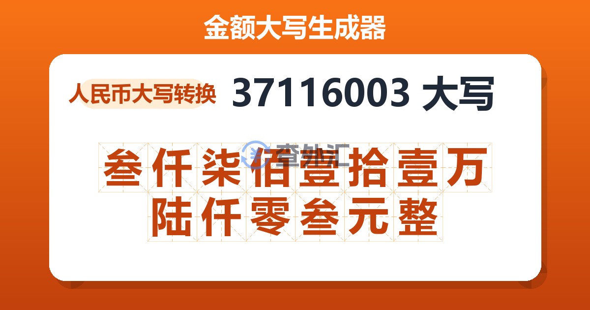 37116003大写 叁仟柒佰壹拾壹万陆仟零叁元整