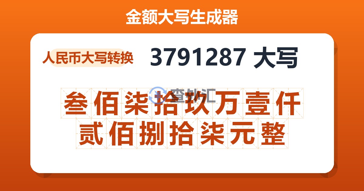 3791287大写 叁佰柒拾玖万壹仟贰佰捌拾柒元整