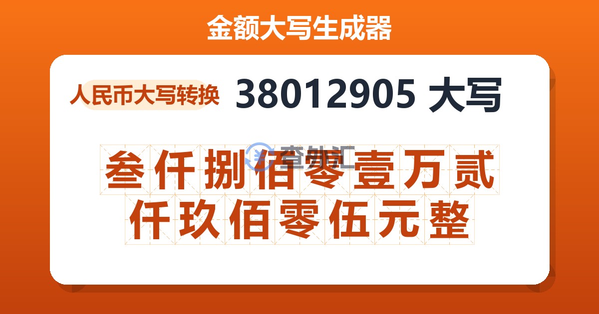 38012905大写 叁仟捌佰零壹万贰仟玖佰零伍元整