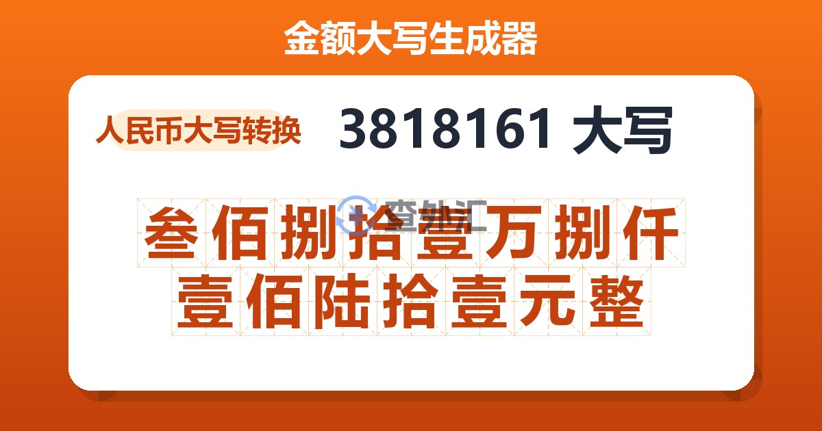 3818161大写 叁佰捌拾壹万捌仟壹佰陆拾壹元整