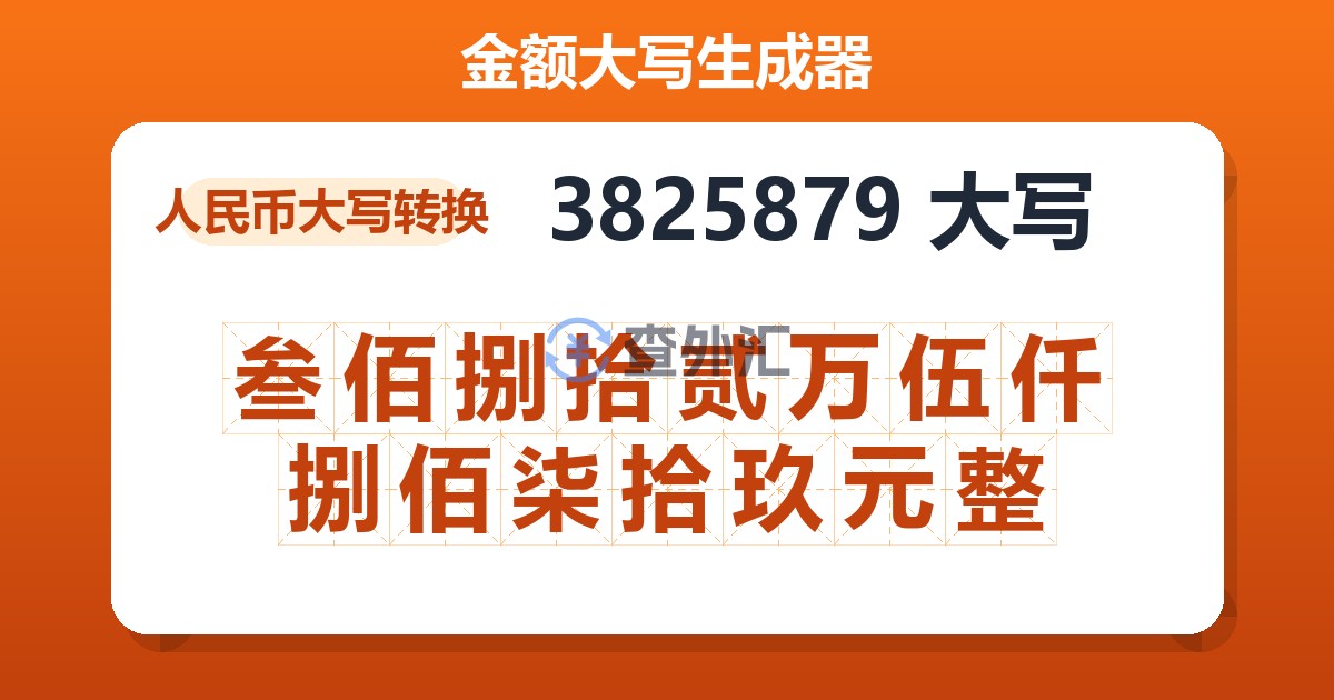 3825879大写 叁佰捌拾贰万伍仟捌佰柒拾玖元整