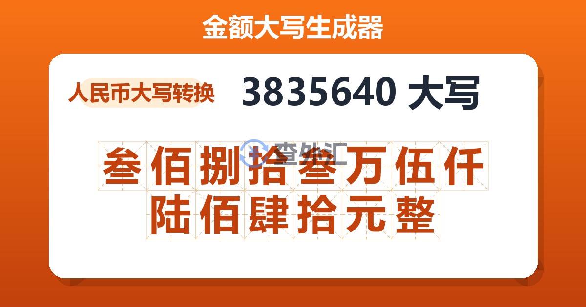 3835640大写 叁佰捌拾叁万伍仟陆佰肆拾元整