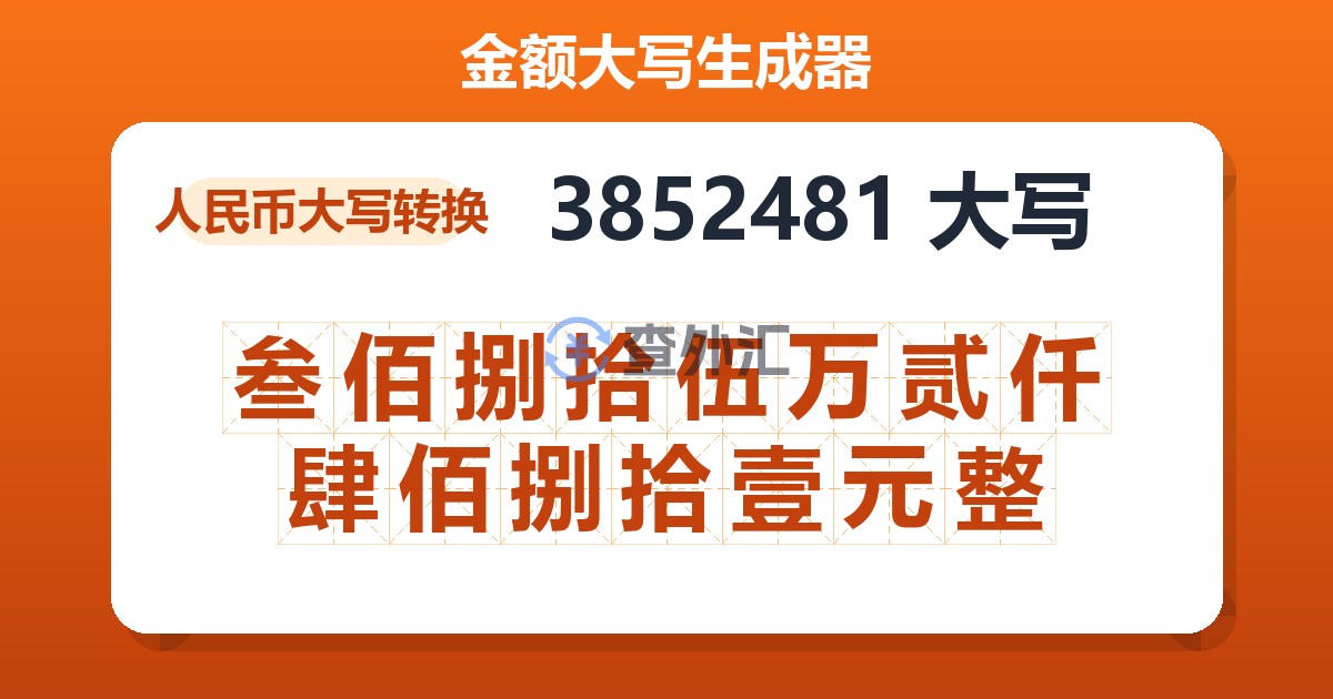 3852481大写 叁佰捌拾伍万贰仟肆佰捌拾壹元整