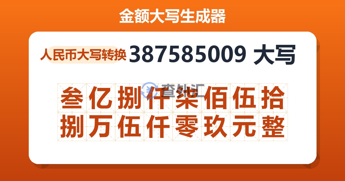 387585009大写 叁亿捌仟柒佰伍拾捌万伍仟零玖元整