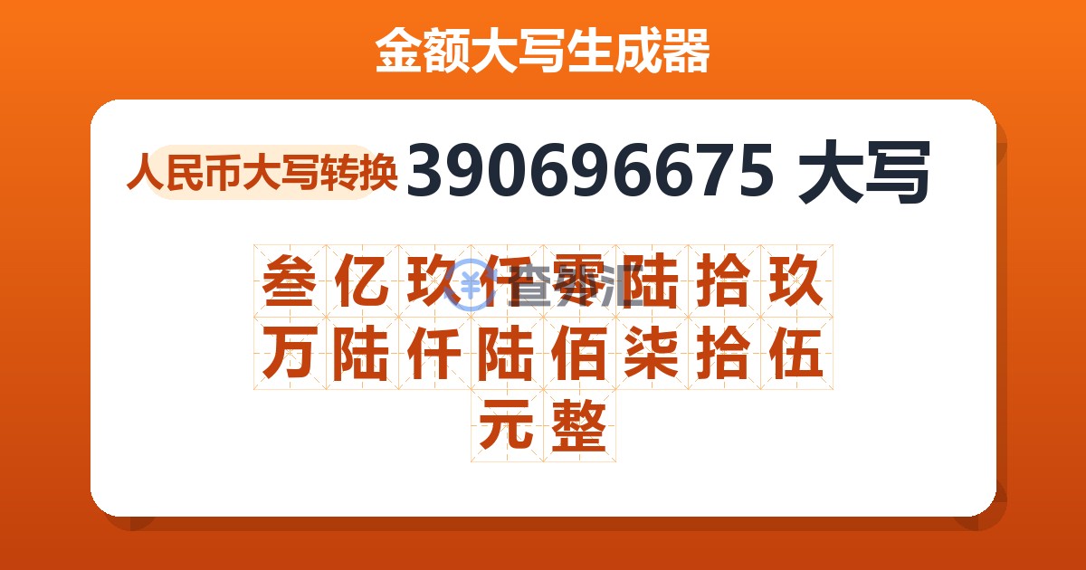 390696675大写 叁亿玖仟零陆拾玖万陆仟陆佰柒拾伍元整