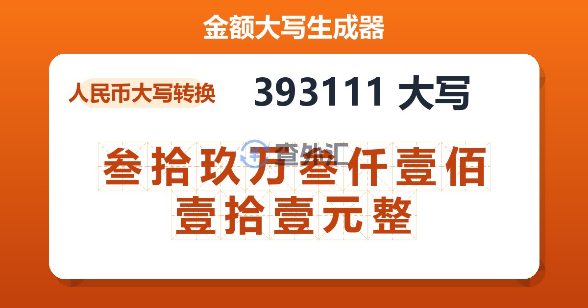 393111大写 叁拾玖万叁仟壹佰壹拾壹元整