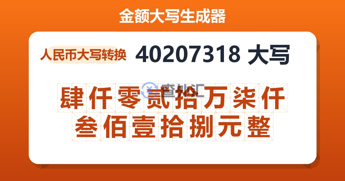 40207318大写 肆仟零贰拾万柒仟叁佰壹拾捌元整