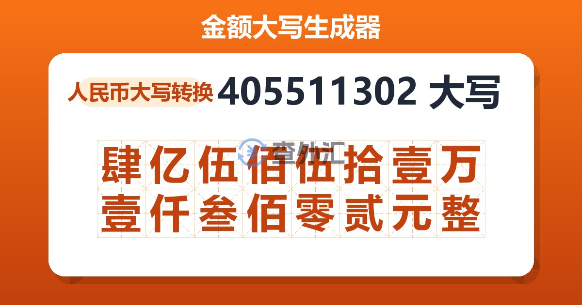 405511302大写 肆亿伍佰伍拾壹万壹仟叁佰零贰元整