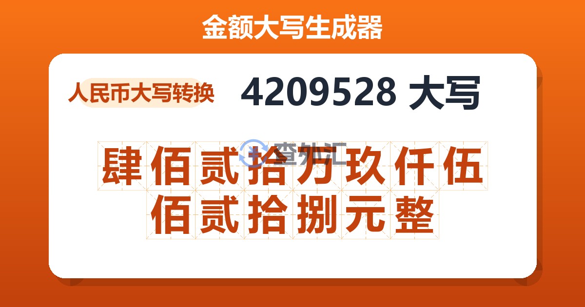 4209528大写 肆佰贰拾万玖仟伍佰贰拾捌元整