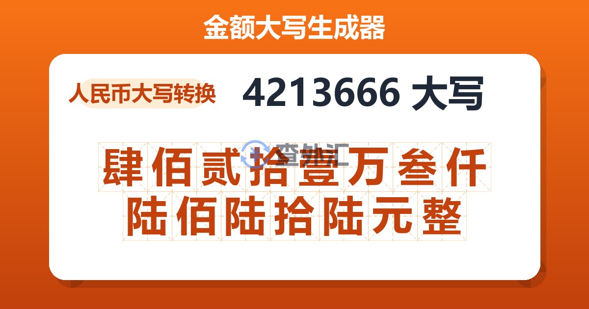 4213666大写 肆佰贰拾壹万叁仟陆佰陆拾陆元整