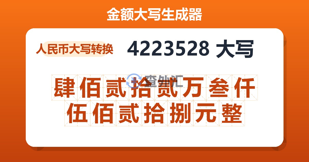 4223528大写 肆佰贰拾贰万叁仟伍佰贰拾捌元整