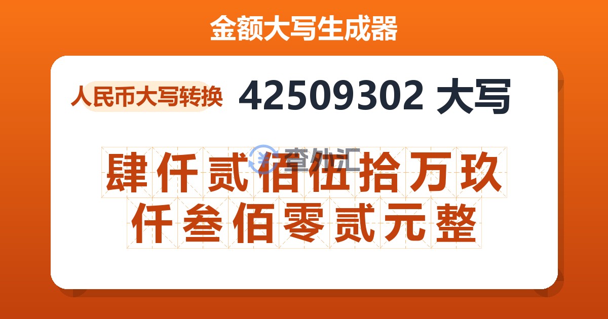 42509302大写 肆仟贰佰伍拾万玖仟叁佰零贰元整