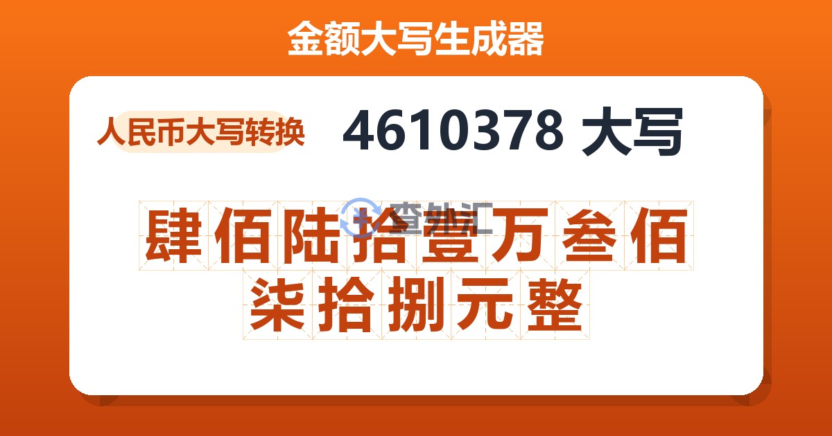 4610378大写 肆佰陆拾壹万叁佰柒拾捌元整