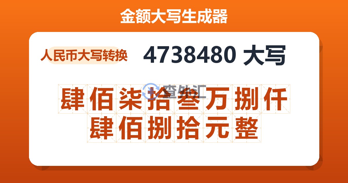 4738480大写 肆佰柒拾叁万捌仟肆佰捌拾元整